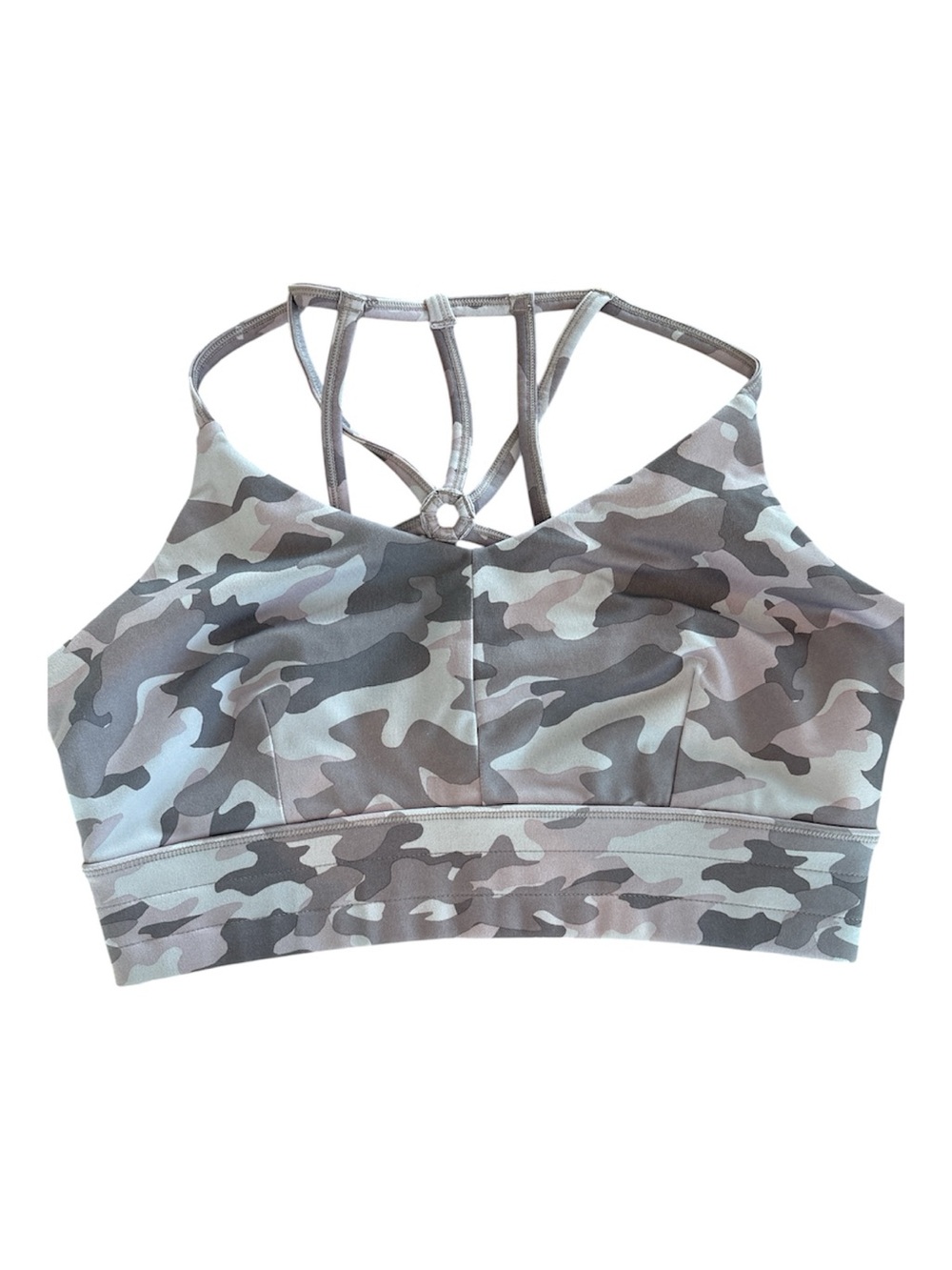 90 Degree By Reflex Gray & Olive Camo Strappy Sports Bra